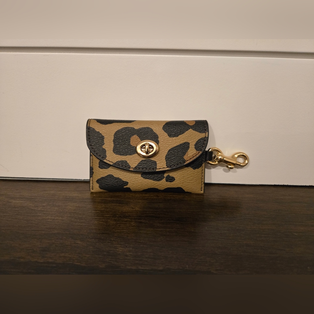 Coach Leopard Print Card Case with Gold Accents